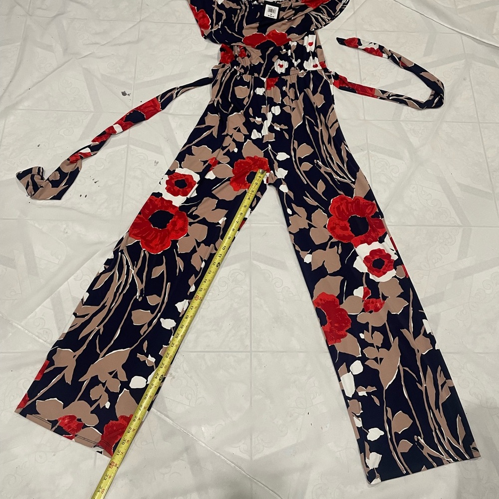 Trina Turk Black and Red Floral Jumpsuit New